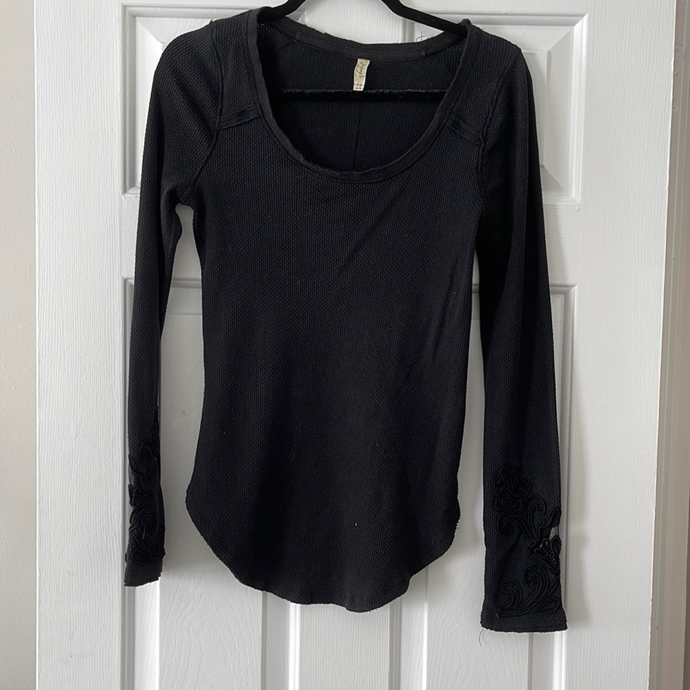 Free People Waffle Shirt with Wrist Design